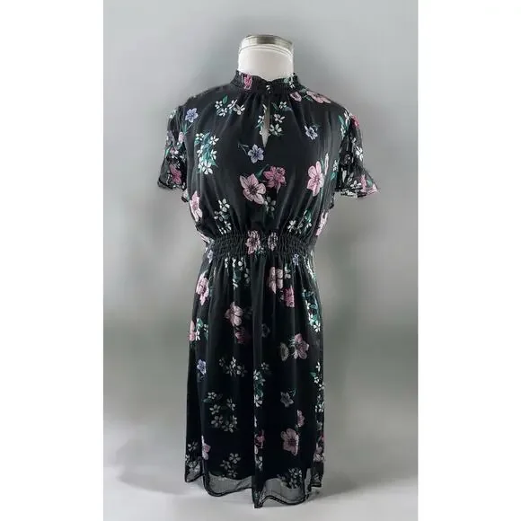 NWT Lane Bryant Floral Dress Black Smocked Keyhole Chiffon Plus Size 24 P - Picture 13 of 13